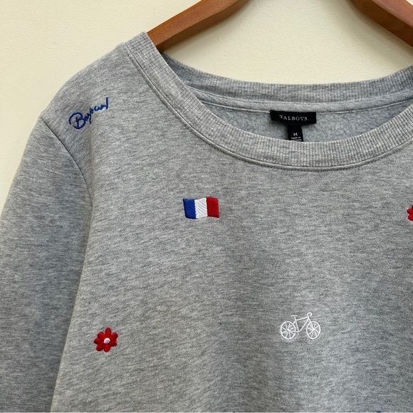 Talbots Embroidered Cotton Modal Pullover Sweatshirt - French Icons, Size Medium - Picture 5 of 12